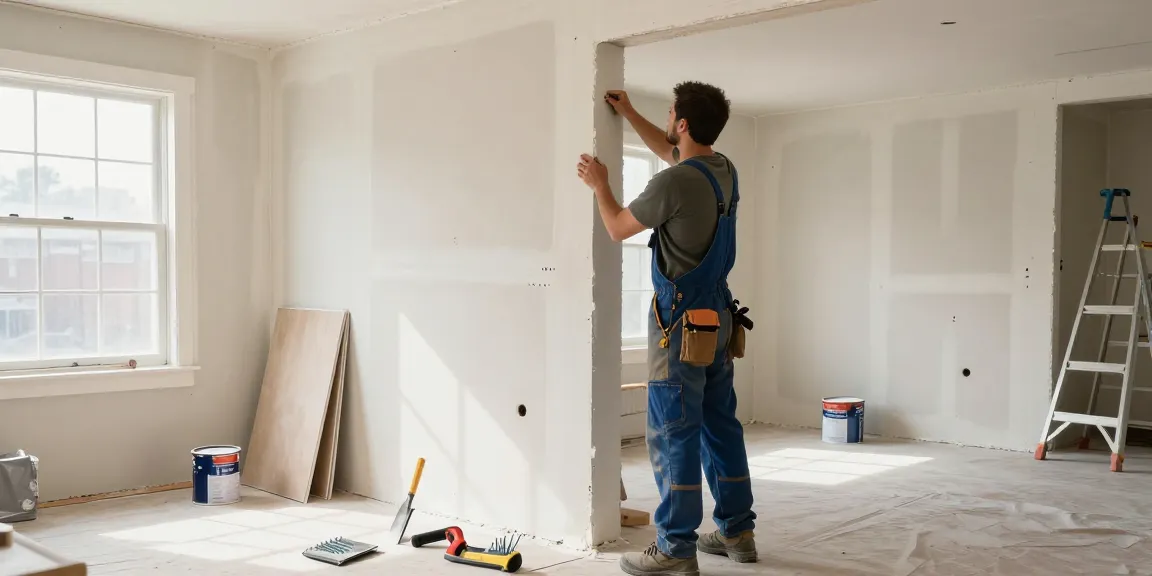 Drywall contractor toronto expertly applying compound in a renovated living room