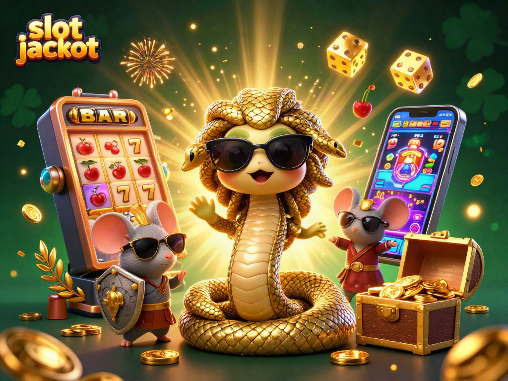 Experience the thrill of a slot jackpot with Medusa and a warrior mouse among dazzling casino elements.